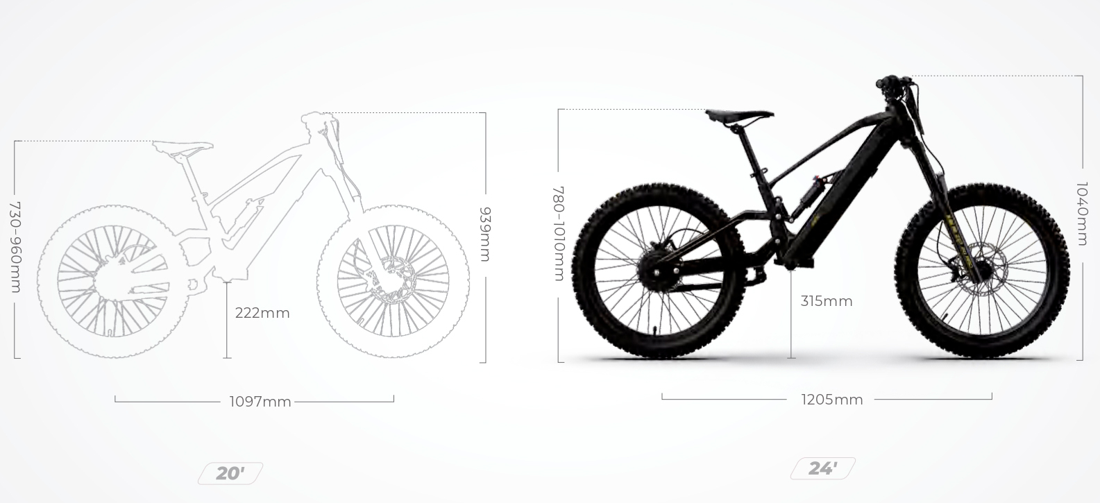 Dimensiones y geometría bicicleta eléctrica RFN EVO 20 pulgadas